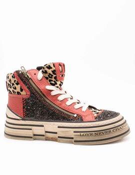 Deportivo Rebecca White XY58-3V5 Glitter Black Red de Mujer