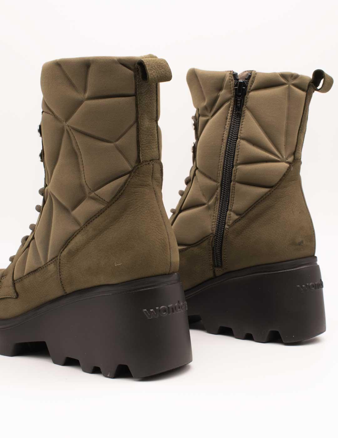 Botín Wonders G-7004 Nubuk Acolchado Alga Kaki de Mujer