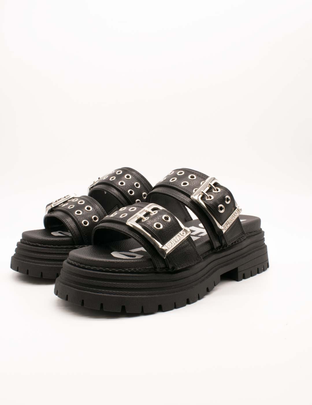 Sandalia Buffalo 1602270 Lennox Loop Negro de Mujer