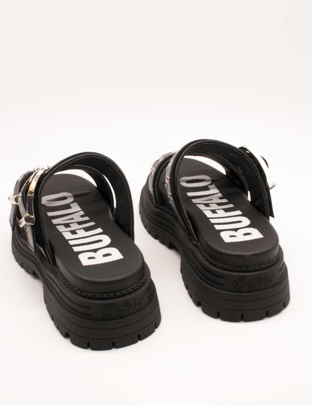 Sandalia Buffalo 1602270 Lennox Loop Negro de Mujer