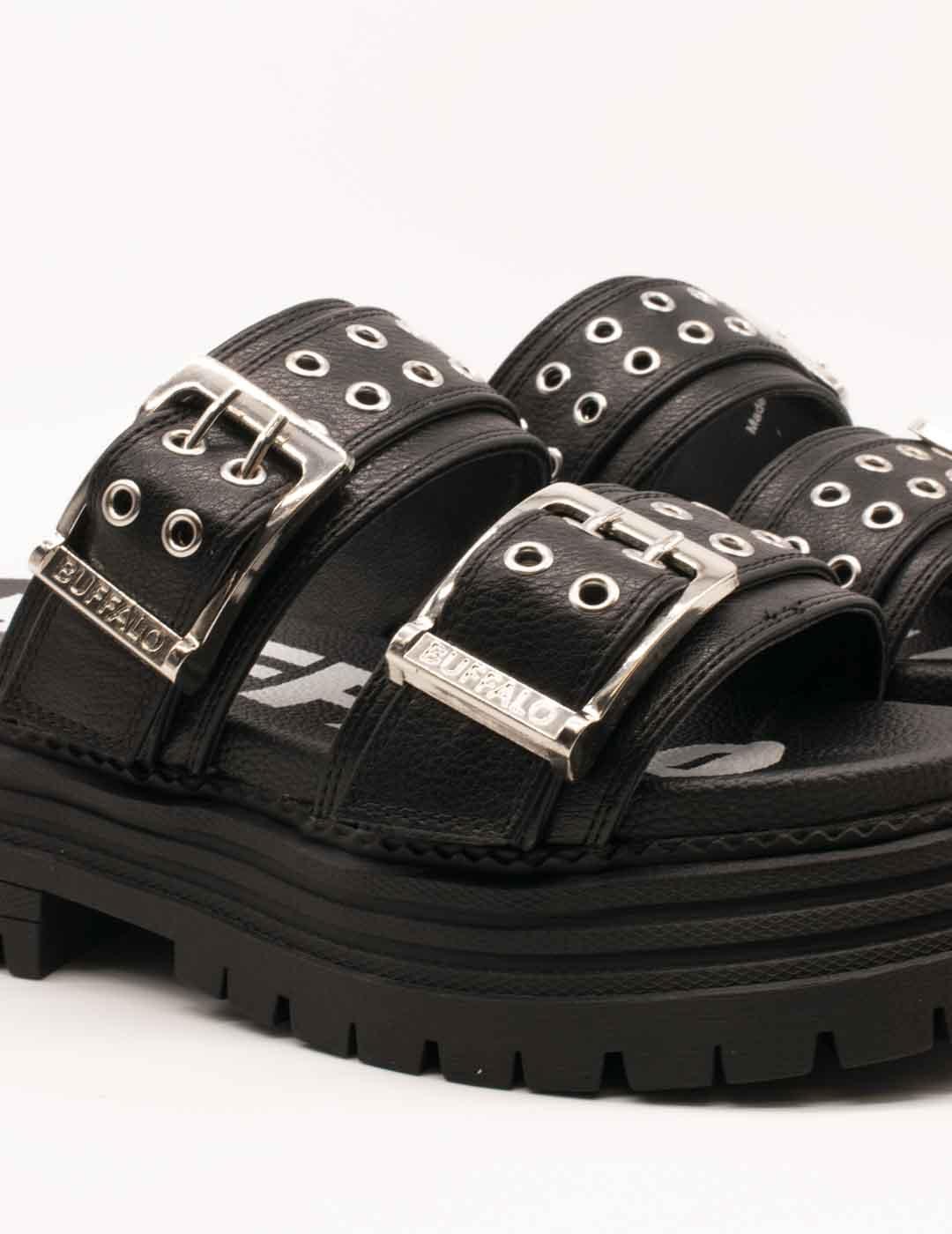 Sandalia Buffalo 1602270 Lennox Loop Negro de Mujer