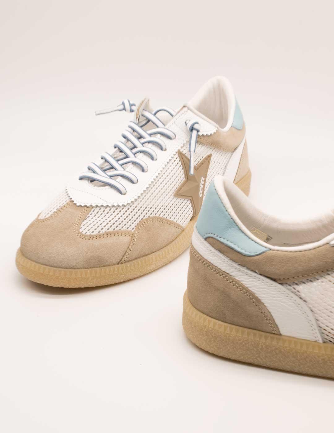 Deportivo Cetti C-1385 Ante Mesh Camel-Blanco de Hombre