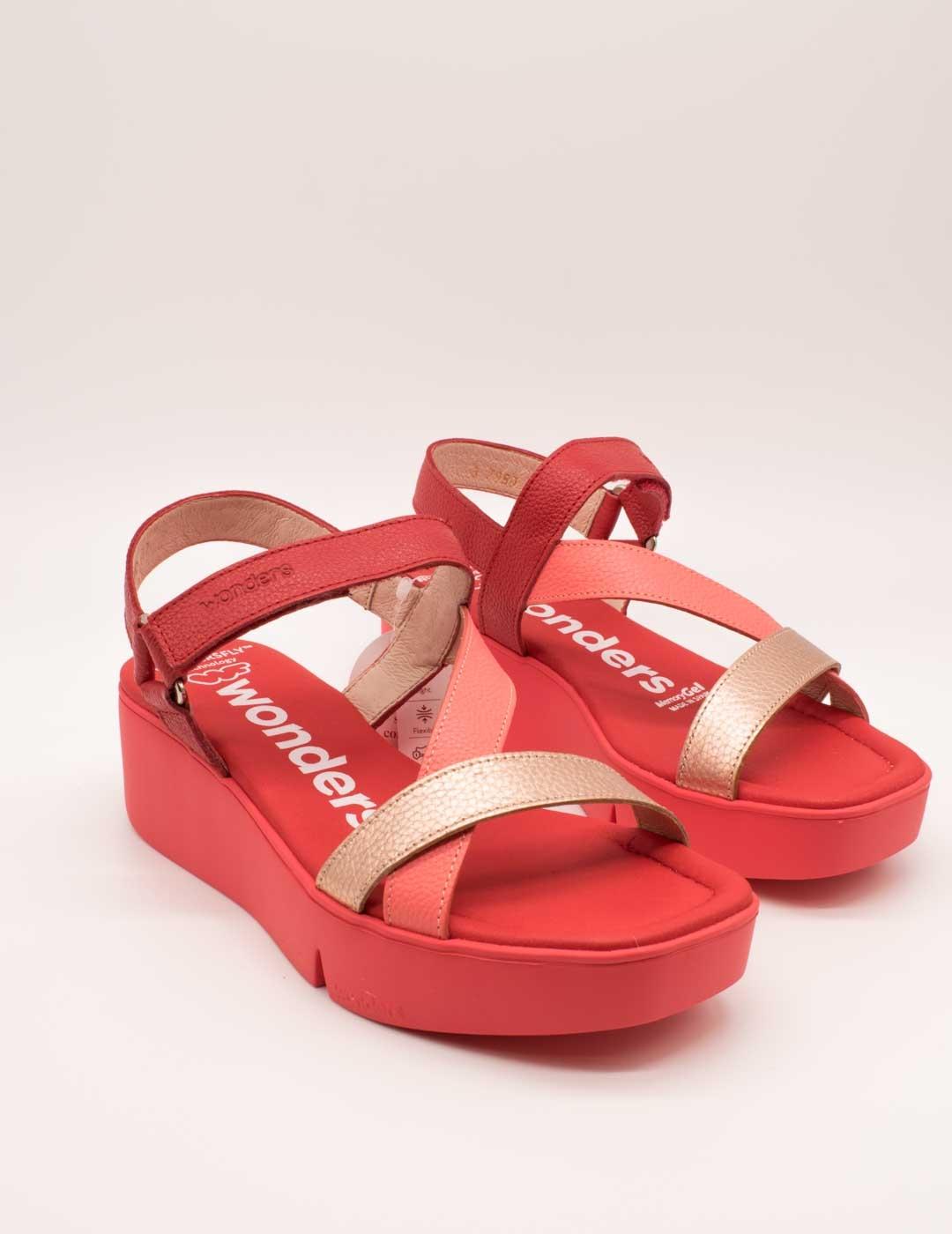 Sandalia Wonders B-7950 Wild Coral-Rame-Rojo de Mujer