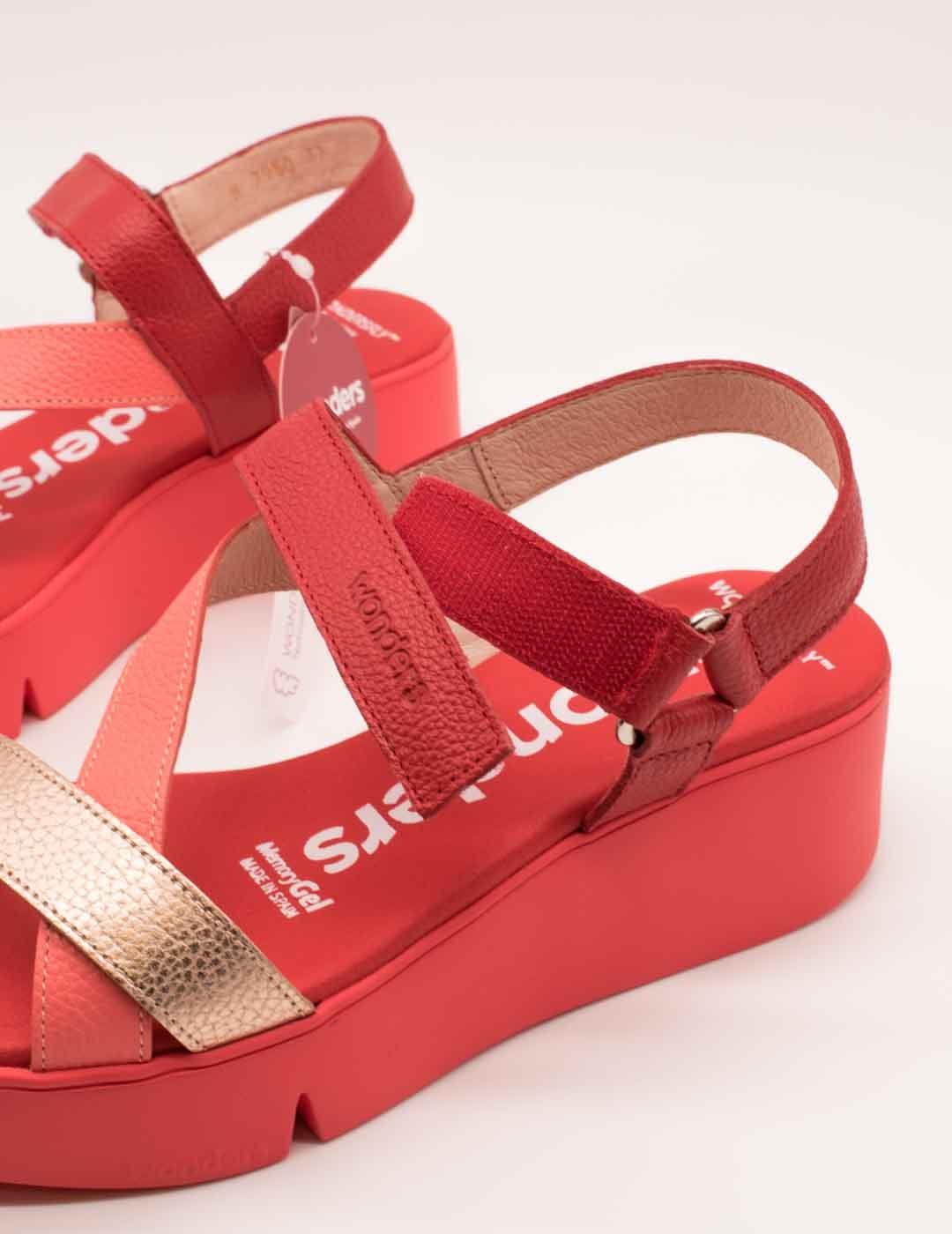 Sandalia Wonders B-7950 Wild Coral-Rame-Rojo de Mujer