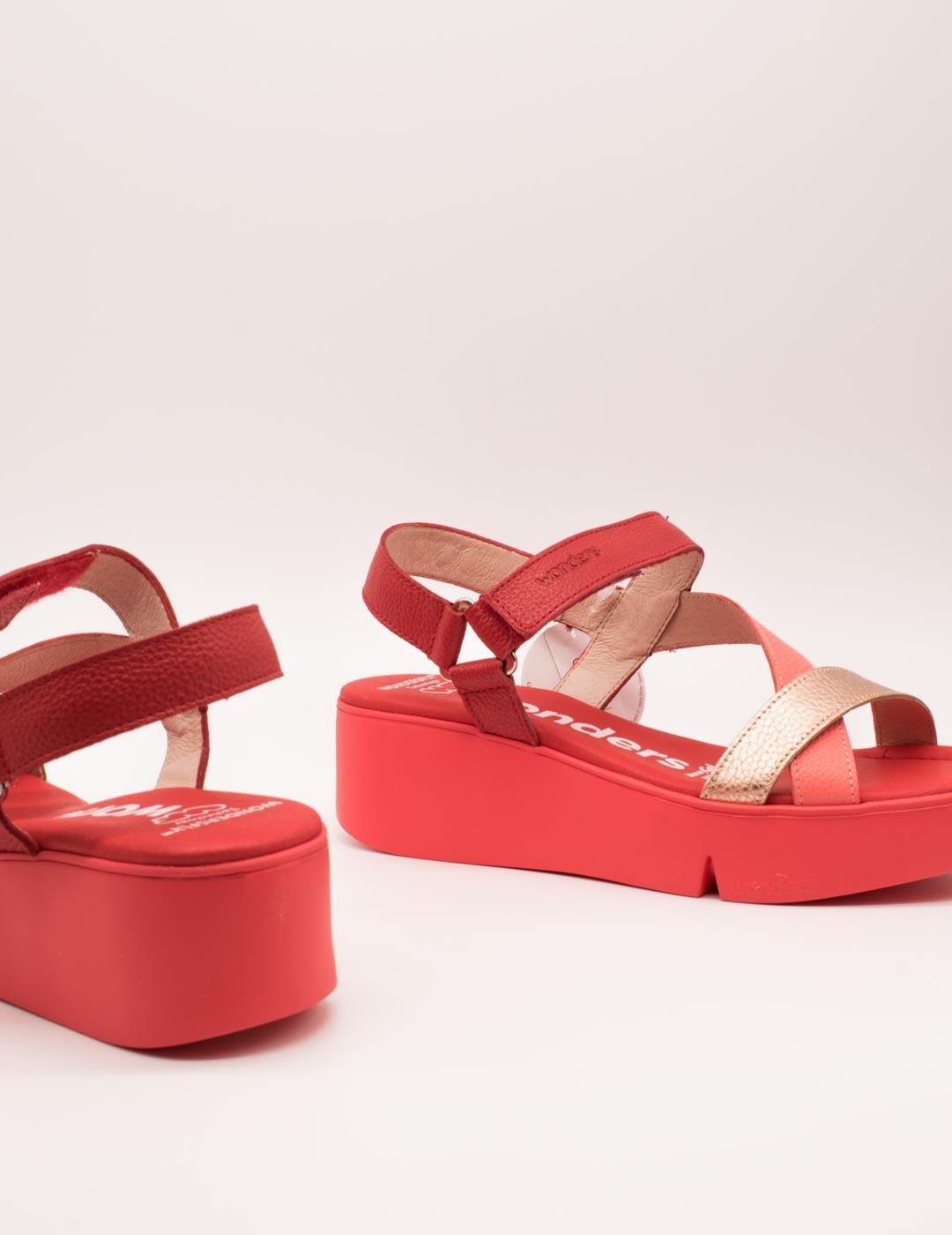 Sandalia Wonders B-7950 Wild Coral-Rame-Rojo de Mujer