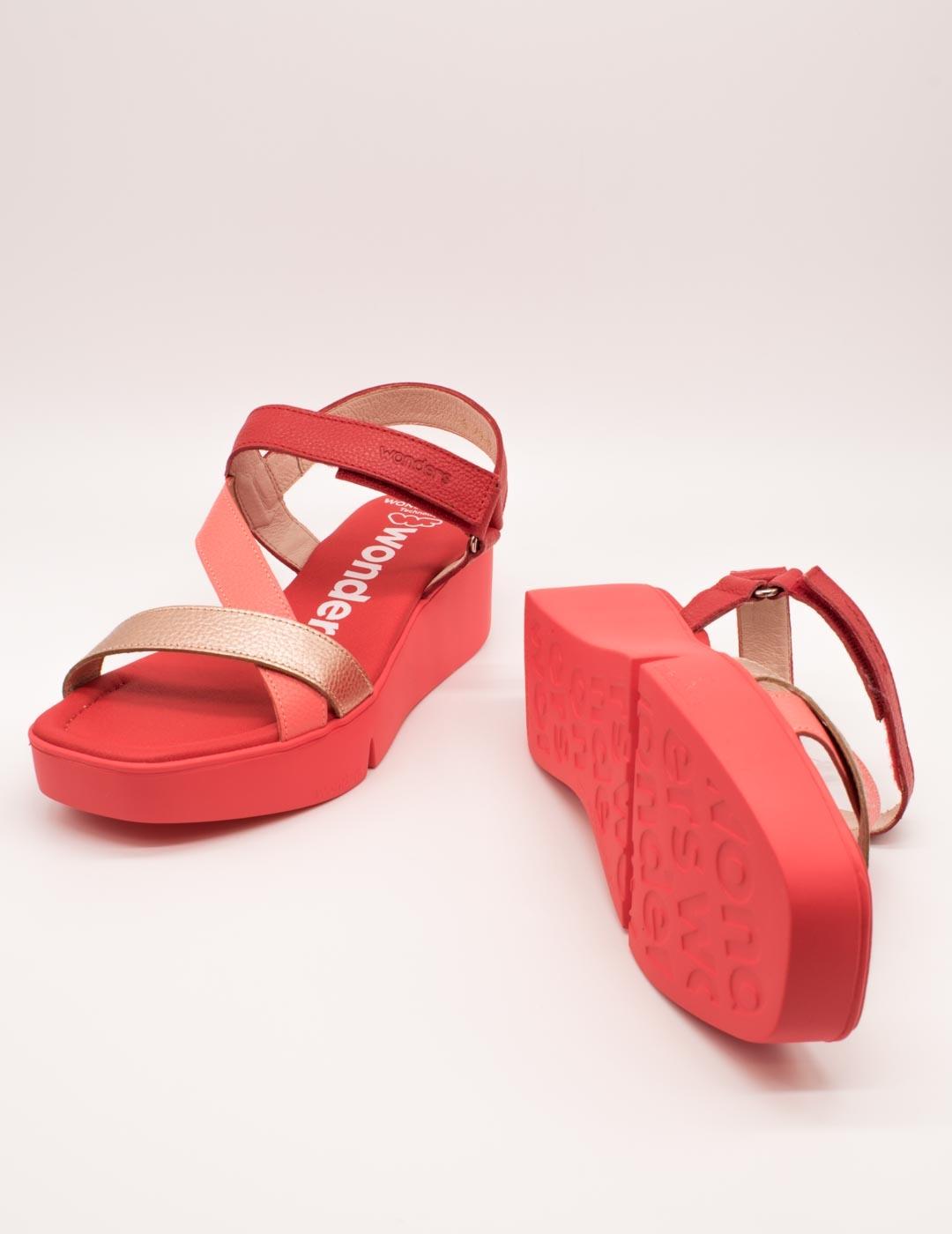 Sandalia Wonders B-7950 Wild Coral-Rame-Rojo de Mujer
