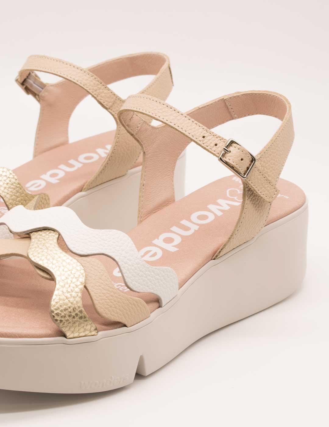 Sandalia Wonders B-7943 Wild Platino-Natural-Off de Mujer