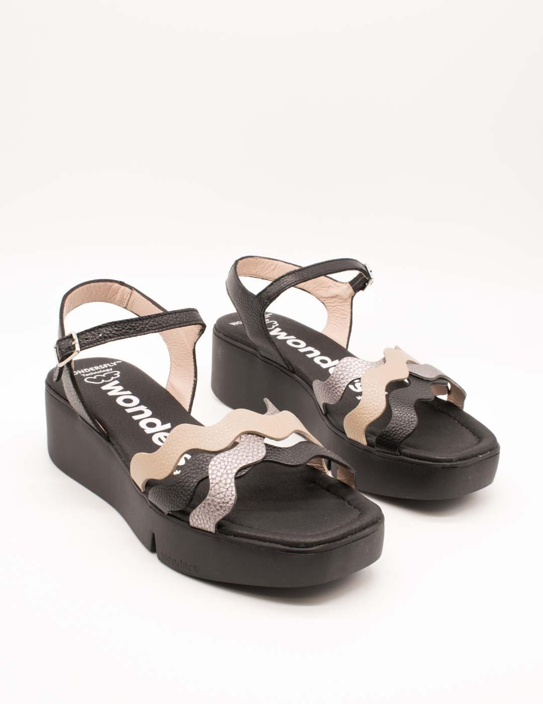 Sandalia Wonders B-7943 Wild Plomo-Negro-Taupe de Mujer