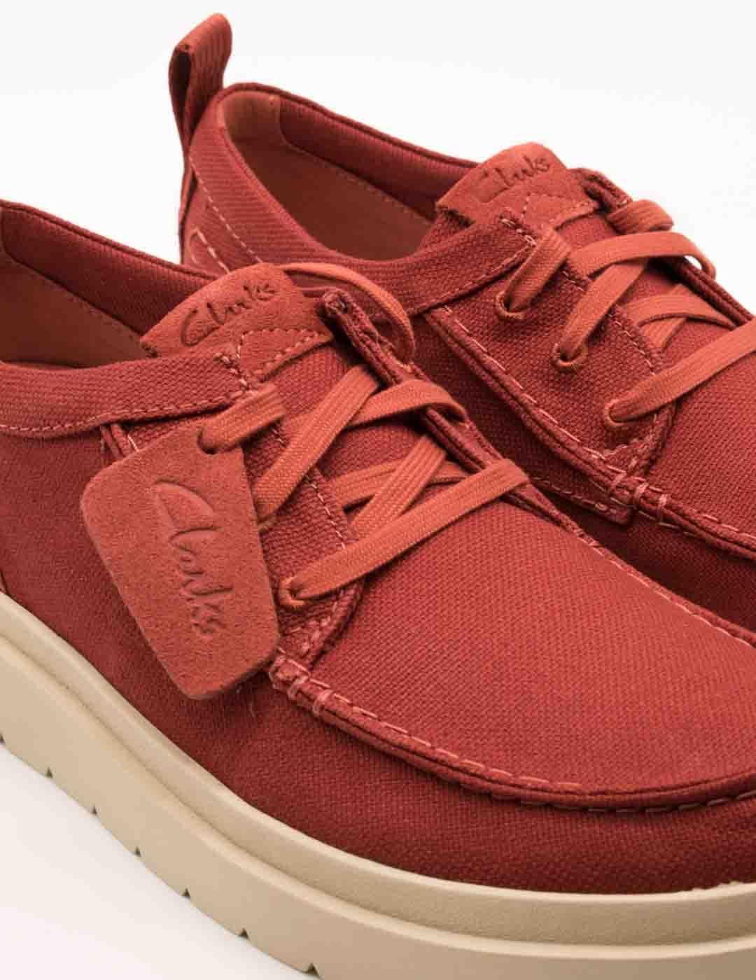 Zapato Clarks 26181380 Polden Moc Red Canvas de Hombre