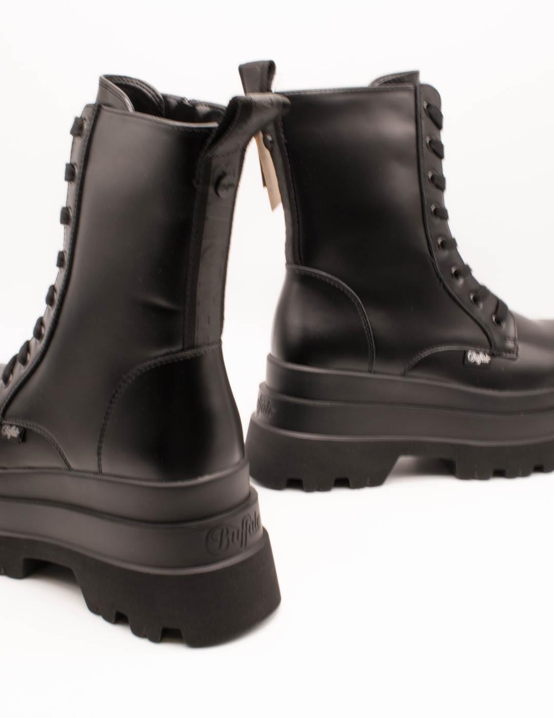 Bota Buffalo B25000162 Jupiter Lace Up Mid Black de Mujer