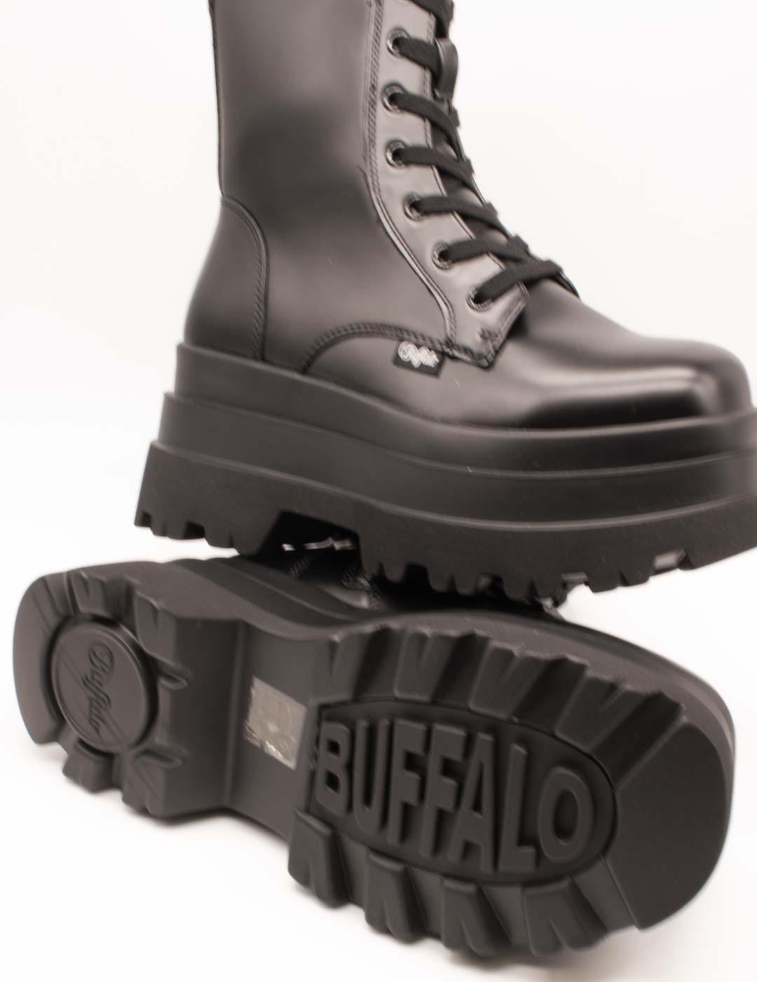 Bota Buffalo B25000162 Jupiter Lace Up Mid Black de Mujer