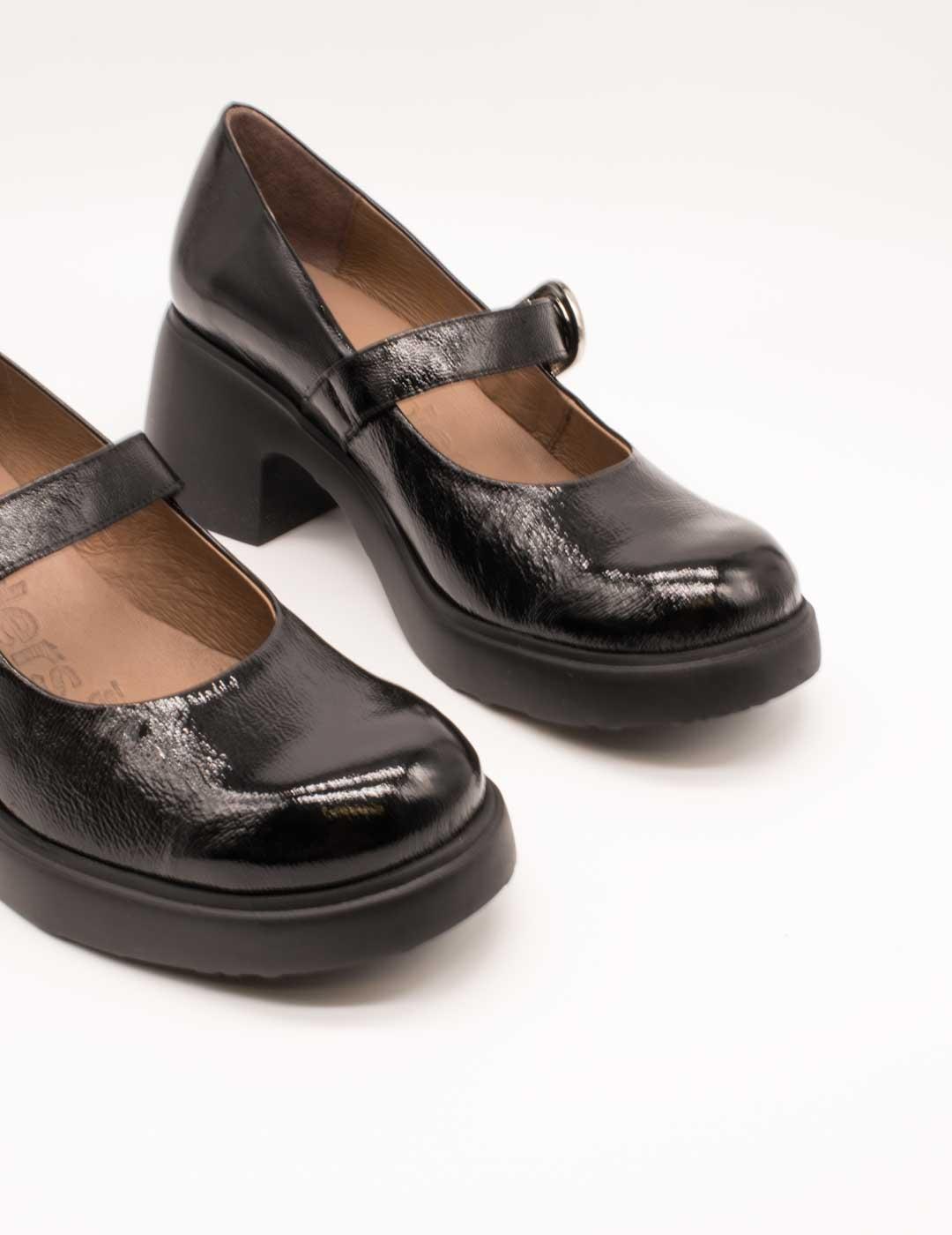 Zapato Wonders E-7122 Lack Negro de Mujer
