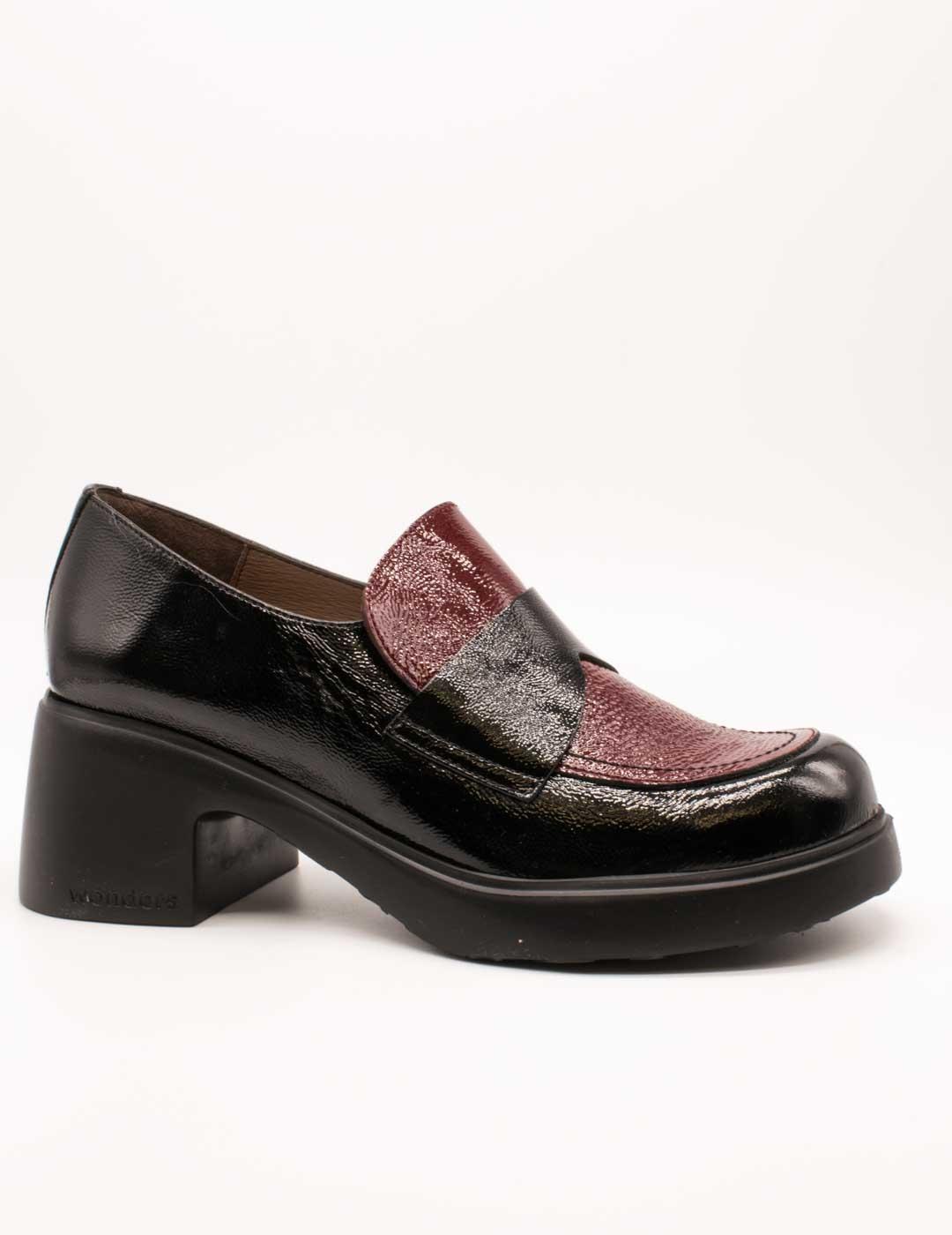 Zapato Wonders E-7121 Lack Negro-Vino de Mujer