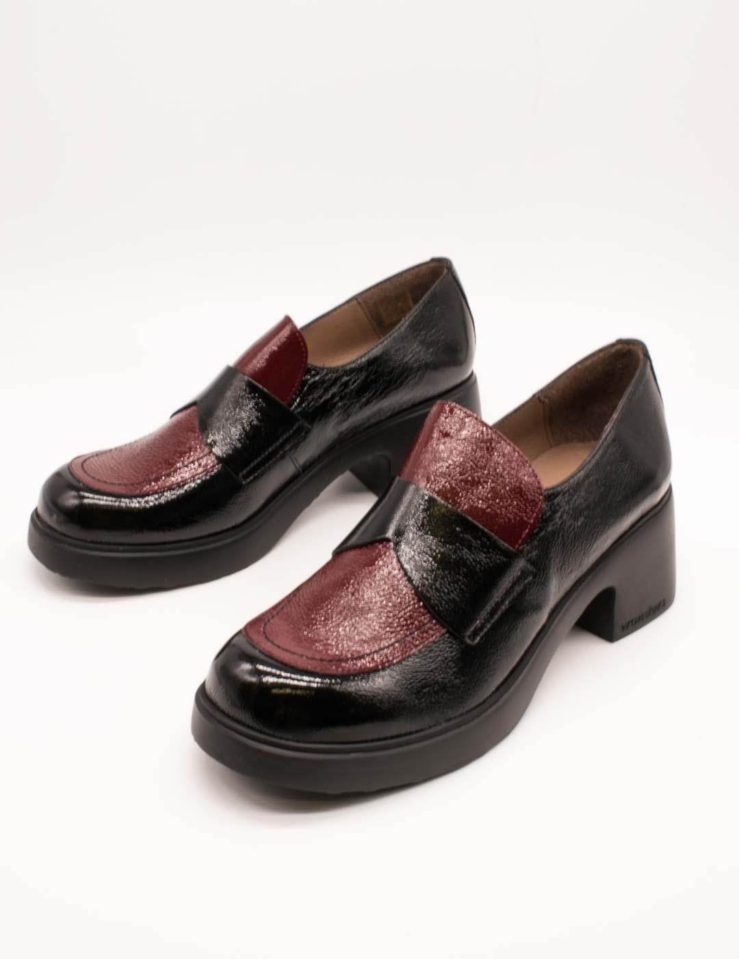 Zapato Wonders E-7121 Lack Negro-Vino de Mujer