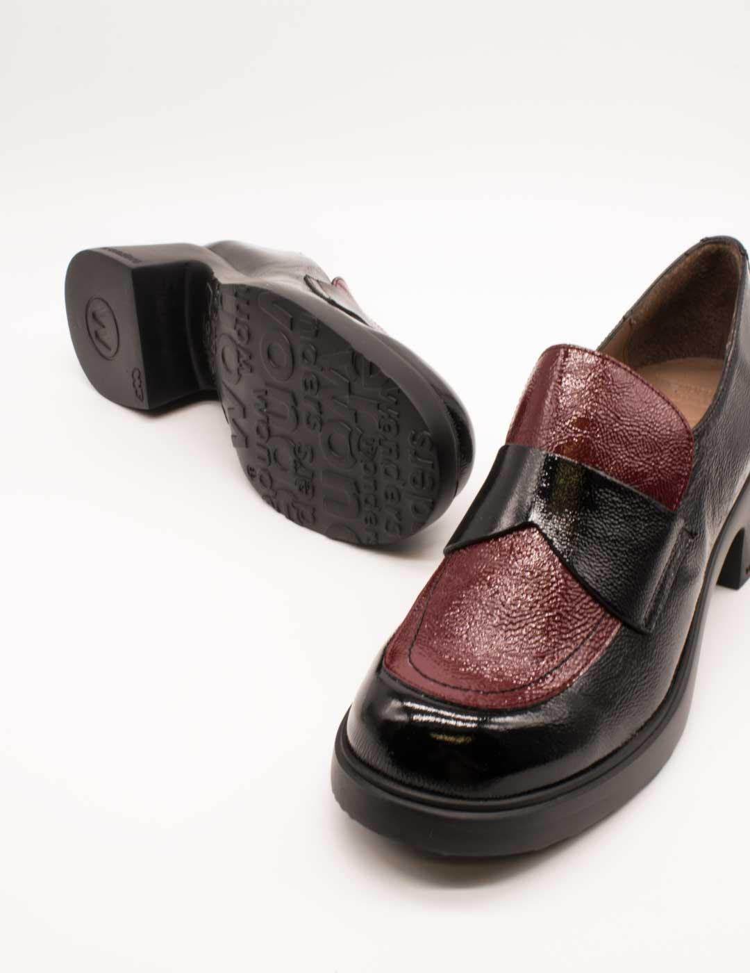 Zapato Wonders E-7121 Lack Negro-Vino de Mujer