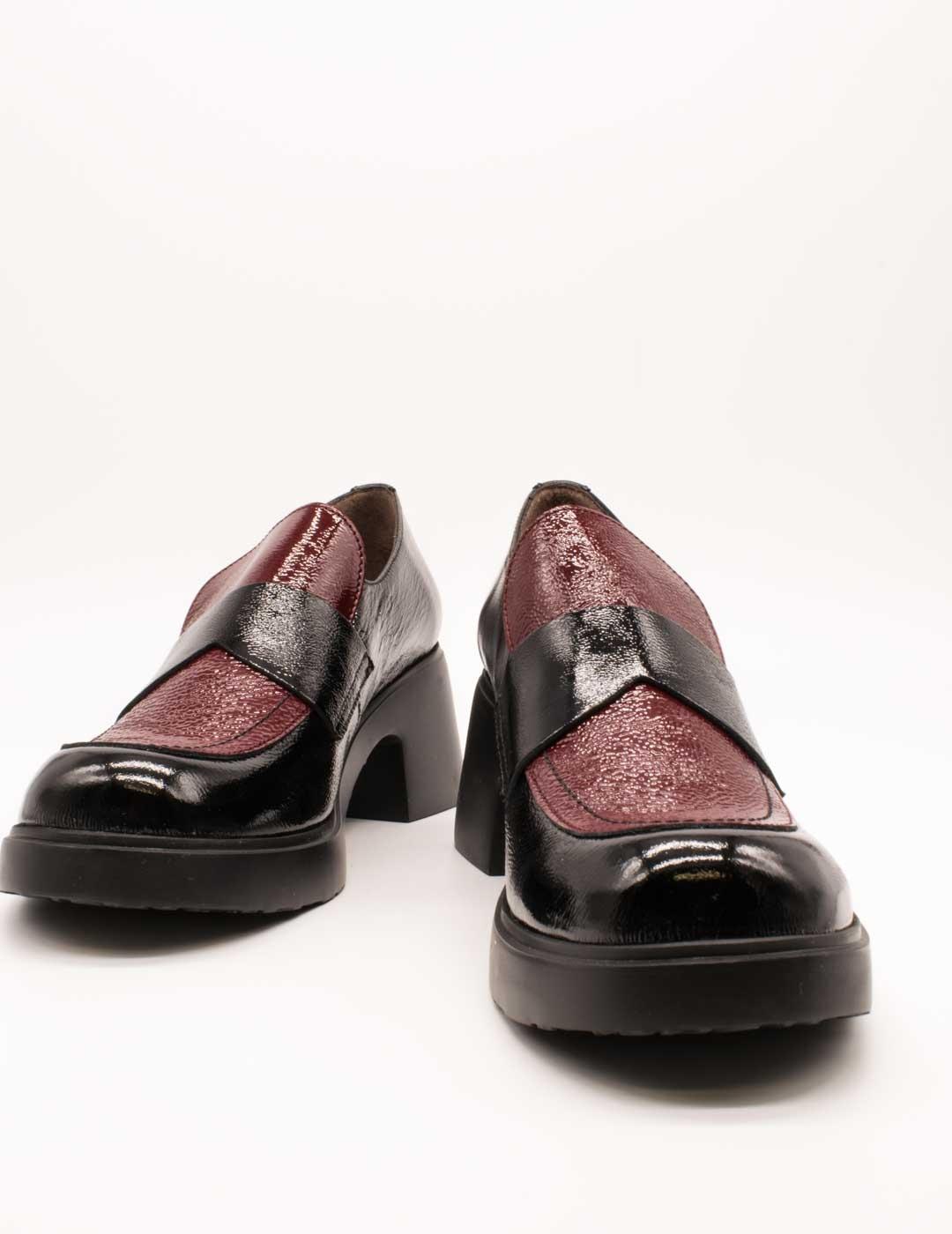 Zapato Wonders E-7121 Lack Negro-Vino de Mujer